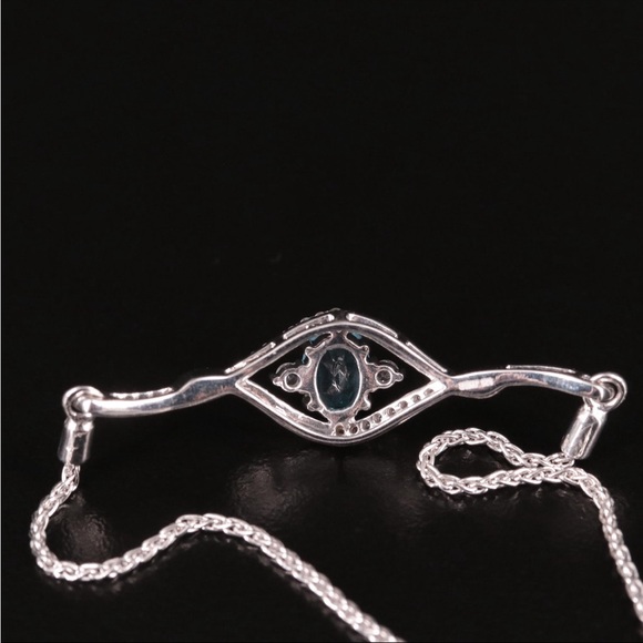 3 PIECES-Blue & White Topaz 925 Strlng Silver Necklace, Bolo Bracelet & Earrings - Picture 7 of 8